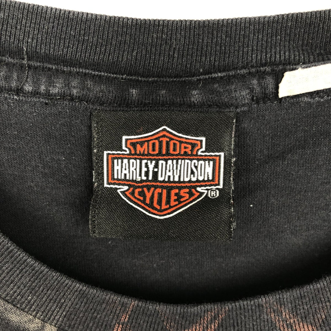 Harley-Davidson Skull Pattern All-Over Print Skull Wing Motorcycle Bike T-Shirt, Men's Size XL (approx.) cotton black type Vintage Second Hand