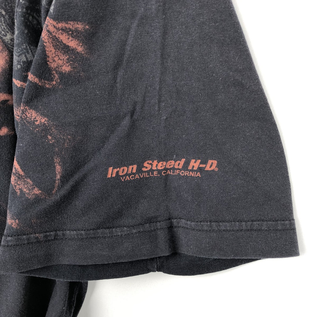 Harley-Davidson Skull Pattern All-Over Print Skull Wing Motorcycle Bike T-Shirt, Men's Size XL (approx.) cotton black type Vintage Second Hand