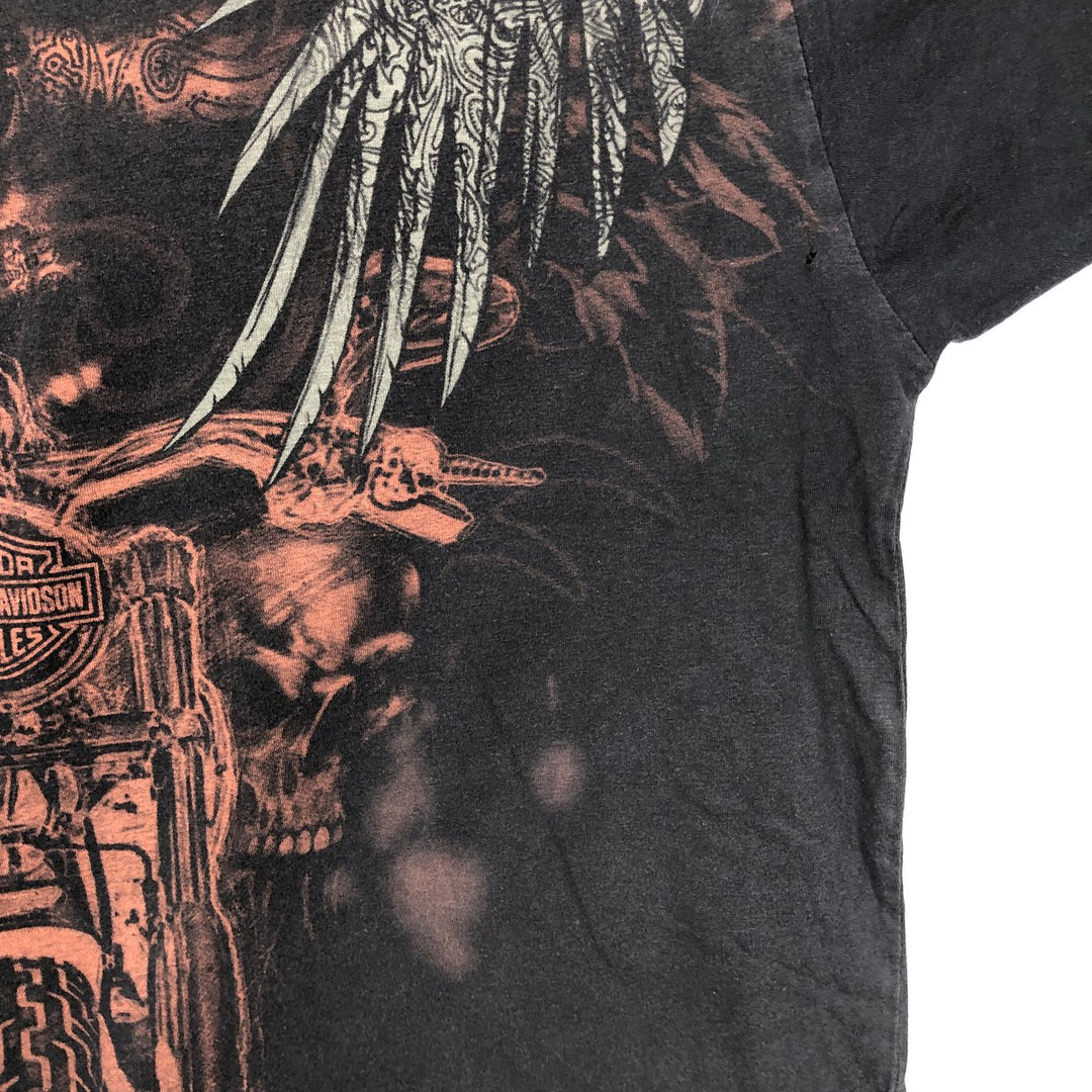 Harley-Davidson Skull Pattern All-Over Print Skull Wing Motorcycle Bike T-Shirt, Men's Size XL (approx.) cotton black type Vintage Second Hand