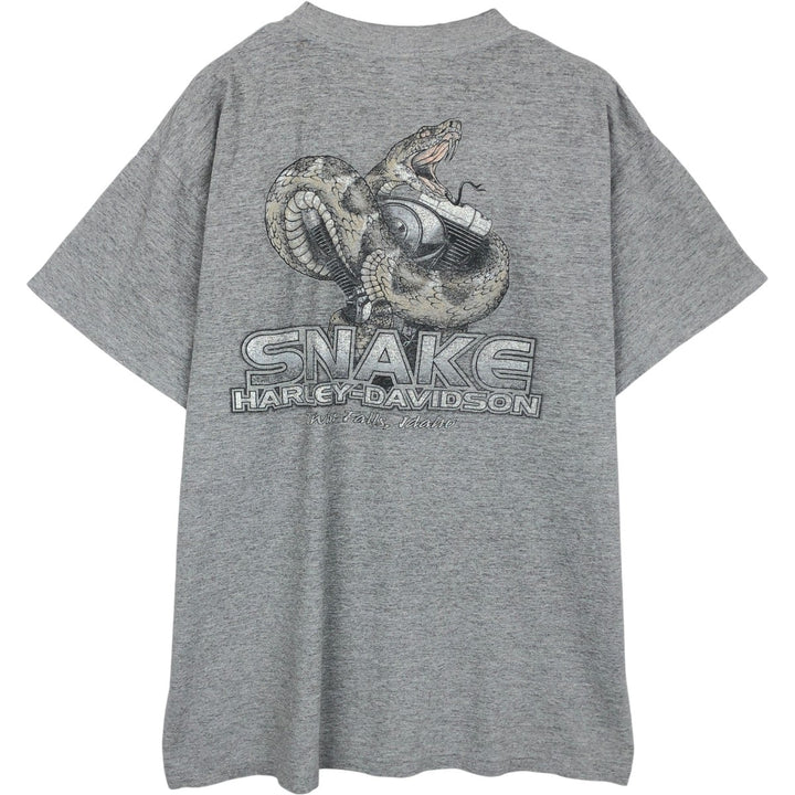Harley-Davidson Snake Pattern Python Motorcycle T-Shirt, Made in USA, Men's XL (approx.) cotton gray type Vintage Second Hand