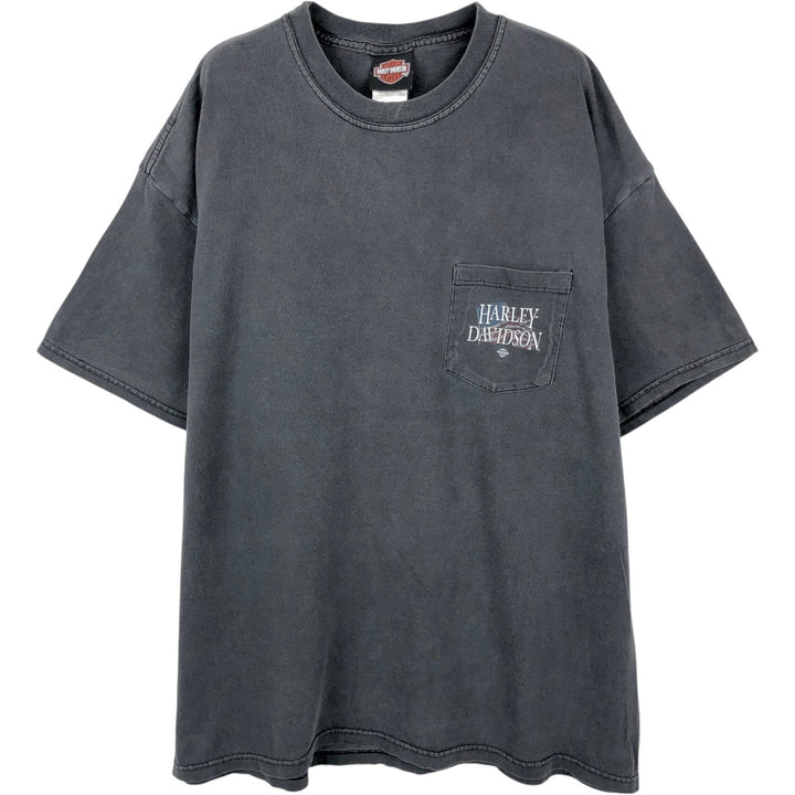 2000'S Harley-Davidson American flag and crocodile pattern motorcycle t-shirt, made in USA, men's size XL equivalent. cotton black type Vintage Second Hand