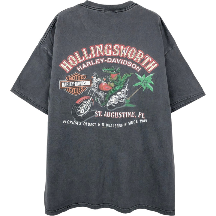 2000'S Harley-Davidson American flag and crocodile pattern motorcycle t-shirt, made in USA, men's size XL equivalent. cotton black type Vintage Second Hand