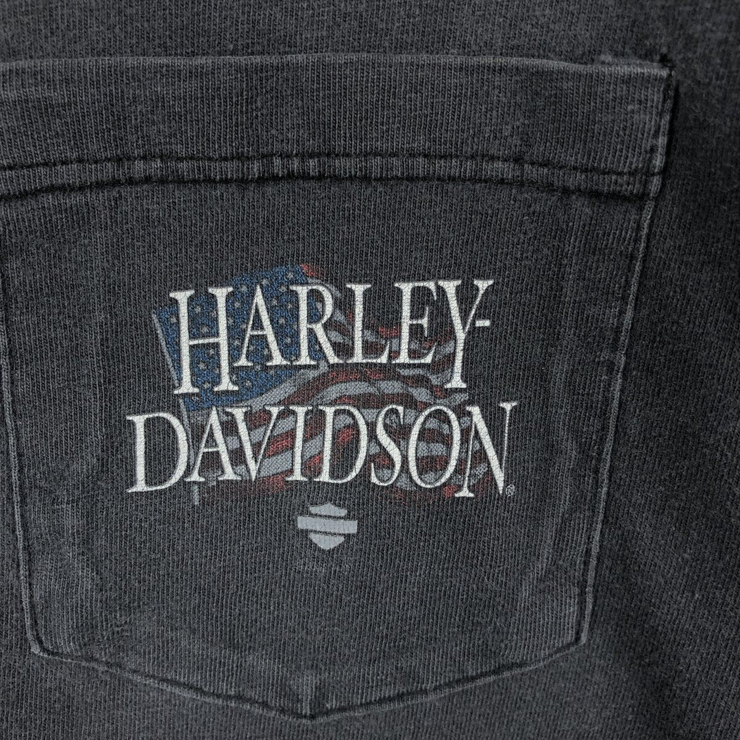 2000'S Harley-Davidson American flag and crocodile pattern motorcycle t-shirt, made in USA, men's size XL equivalent. cotton black type Vintage Second Hand
