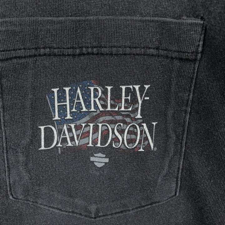 2000'S Harley-Davidson American flag and crocodile pattern motorcycle t-shirt, made in USA, men's size XL equivalent. cotton black type Vintage Second Hand