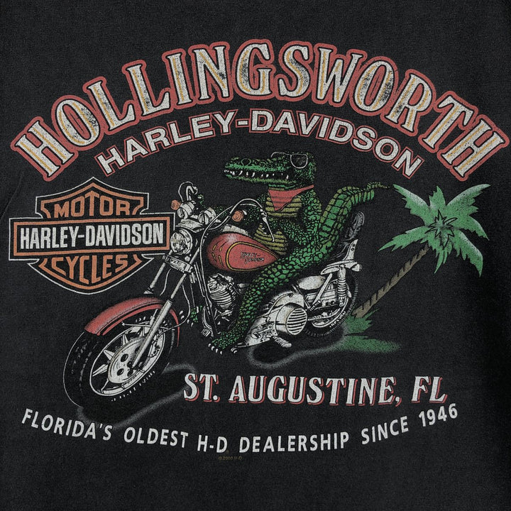 2000'S Harley-Davidson American flag and crocodile pattern motorcycle t-shirt, made in USA, men's size XL equivalent. cotton black type Vintage Second Hand