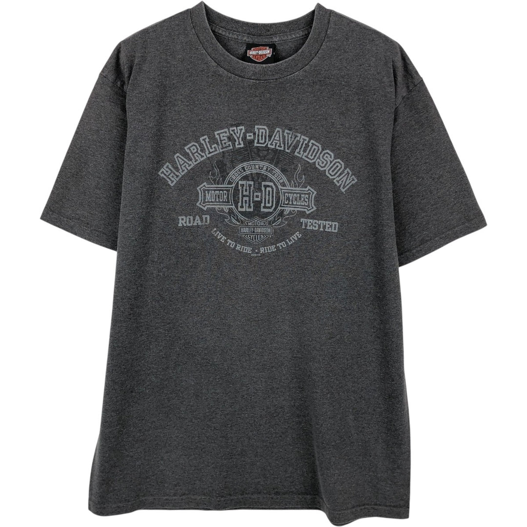 00'S Harley-Davidson Fire Pattern Motorcycle Bike T-Shirt Made in USA Men's L size cotton Charcoal Vintage Second Hand