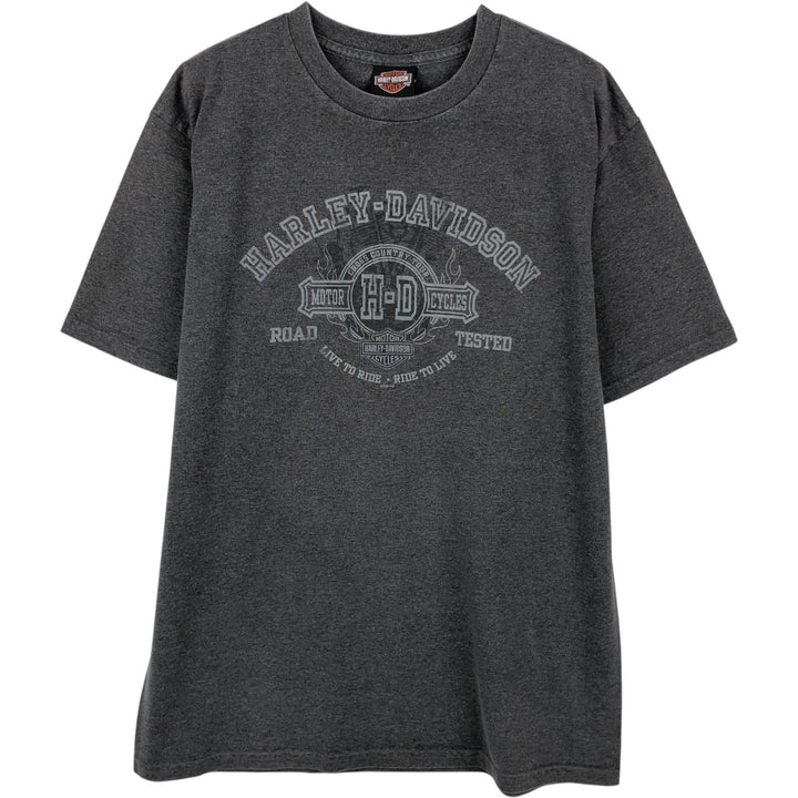 00'S Harley-Davidson Fire Pattern Motorcycle Bike T-Shirt Made in USA Men's L size cotton Charcoal Vintage Second Hand