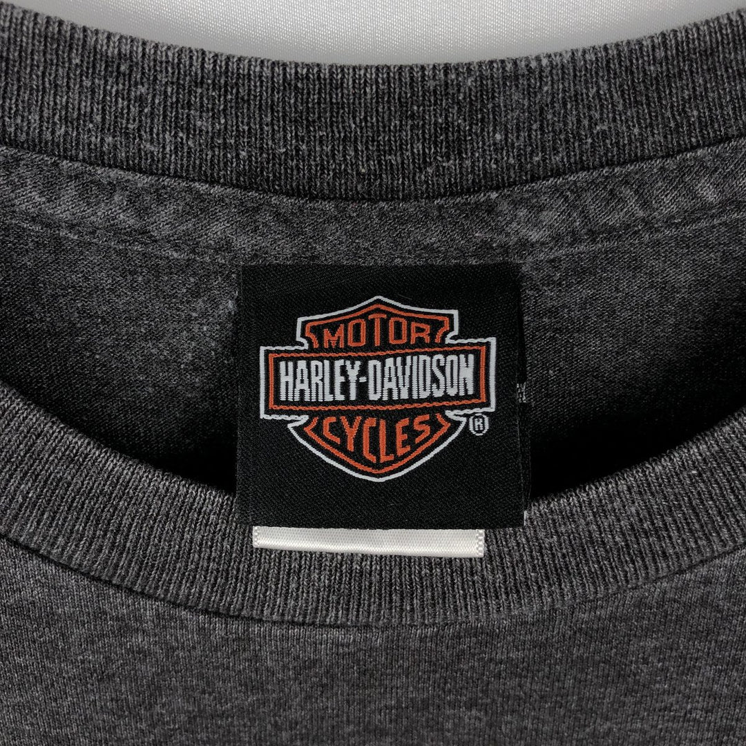 00'S Harley-Davidson Fire Pattern Motorcycle Bike T-Shirt Made in USA Men's L size cotton Charcoal Vintage Second Hand