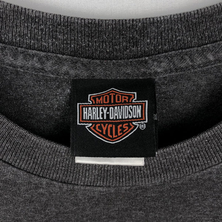 00'S Harley-Davidson Fire Pattern Motorcycle Bike T-Shirt Made in USA Men's L size cotton Charcoal Vintage Second Hand
