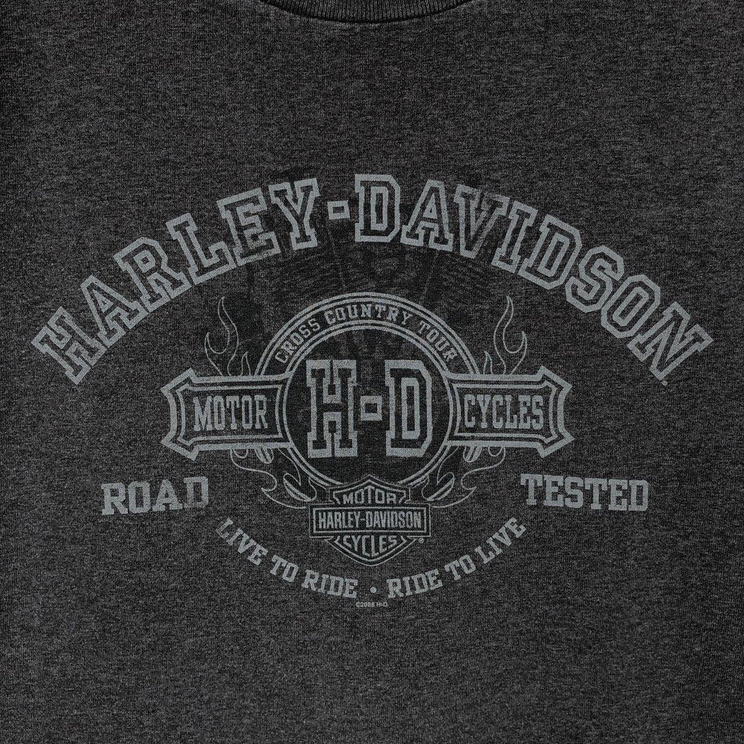 00'S Harley-Davidson Fire Pattern Motorcycle Bike T-Shirt Made in USA Men's L size cotton Charcoal Vintage Second Hand