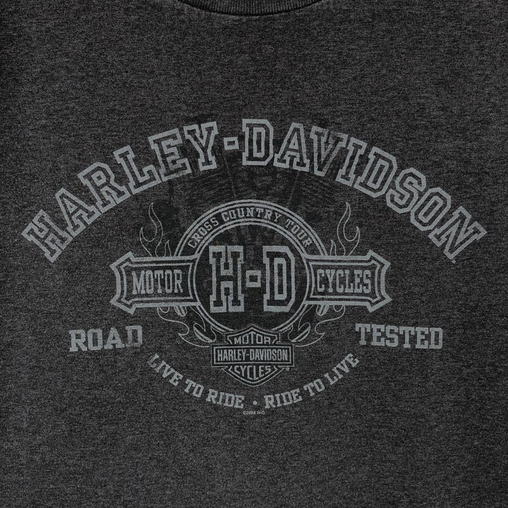 00'S Harley-Davidson Fire Pattern Motorcycle Bike T-Shirt Made in USA Men's L size cotton Charcoal Vintage Second Hand