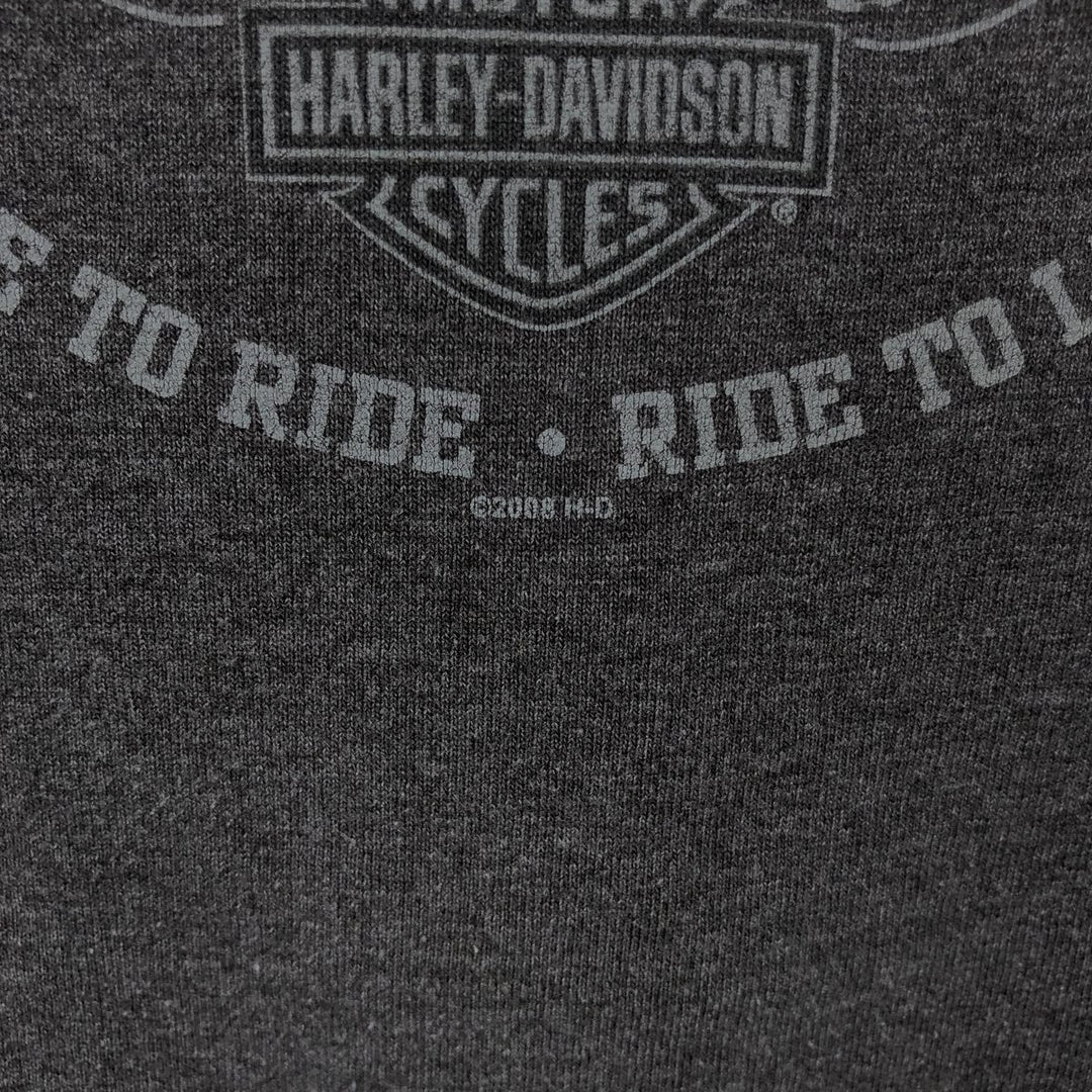 00'S Harley-Davidson Fire Pattern Motorcycle Bike T-Shirt Made in USA Men's L size cotton Charcoal Vintage Second Hand