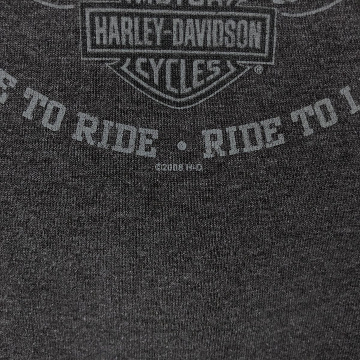 00'S Harley-Davidson Fire Pattern Motorcycle Bike T-Shirt Made in USA Men's L size cotton Charcoal Vintage Second Hand