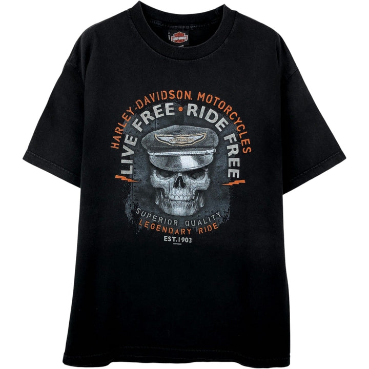 Harley-Davidson Skull Pattern Cat Pattern Motorcycle T-Shirt Men's Size L (approx.) cotton black type Vintage Second Hand