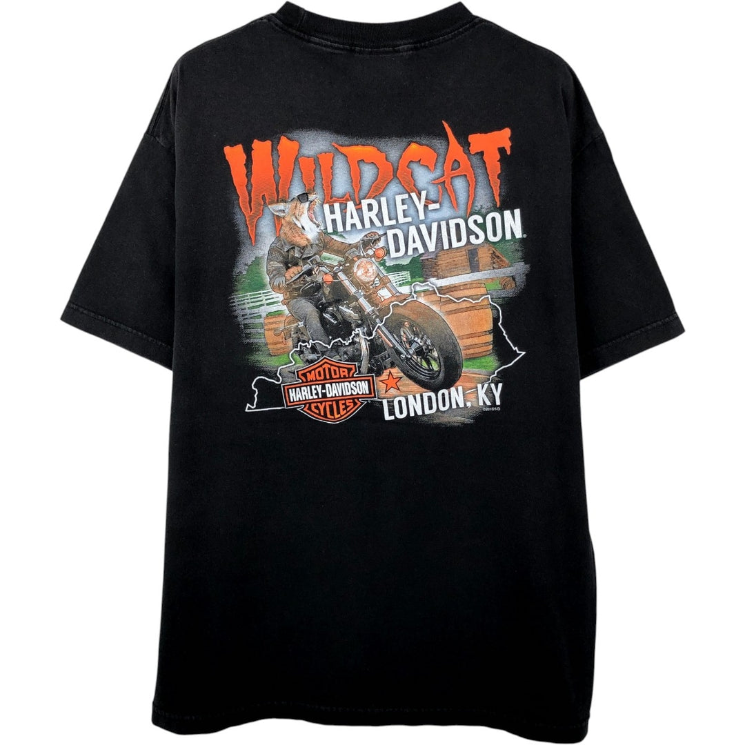 Harley-Davidson Skull Pattern Cat Pattern Motorcycle T-Shirt Men's Size L (approx.) cotton black type Vintage Second Hand