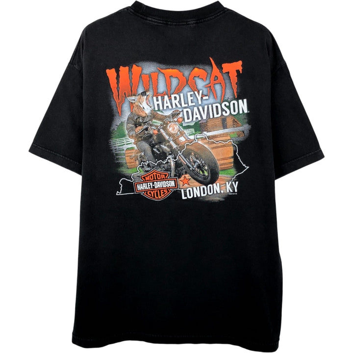 Harley-Davidson Skull Pattern Cat Pattern Motorcycle T-Shirt Men's Size L (approx.) cotton black type Vintage Second Hand