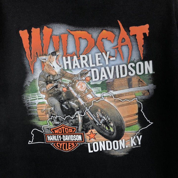 Harley-Davidson Skull Pattern Cat Pattern Motorcycle T-Shirt Men's Size L (approx.) cotton black type Vintage Second Hand