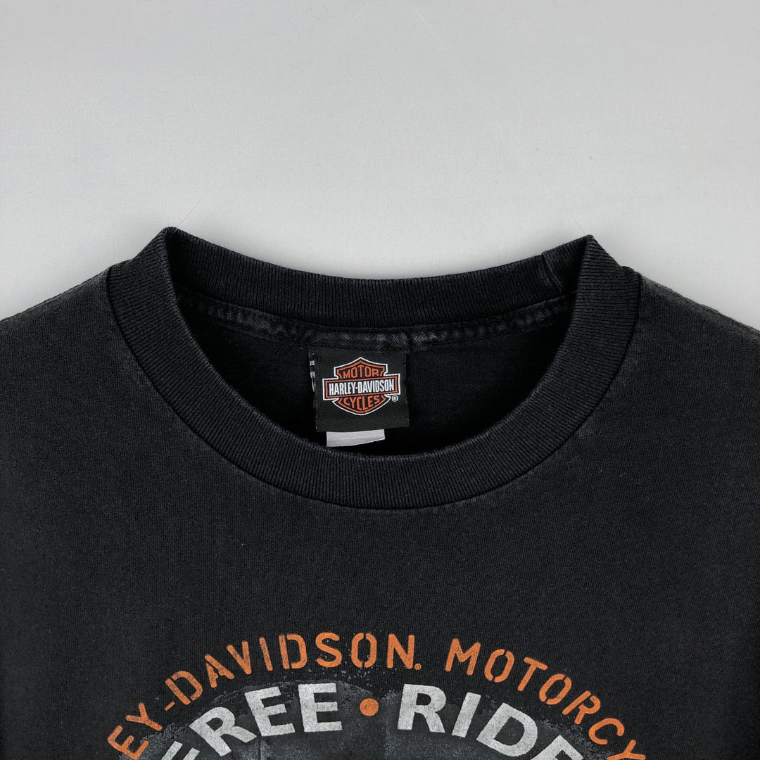 Harley-Davidson Skull Pattern Cat Pattern Motorcycle T-Shirt Men's Size L (approx.) cotton black type Vintage Second Hand