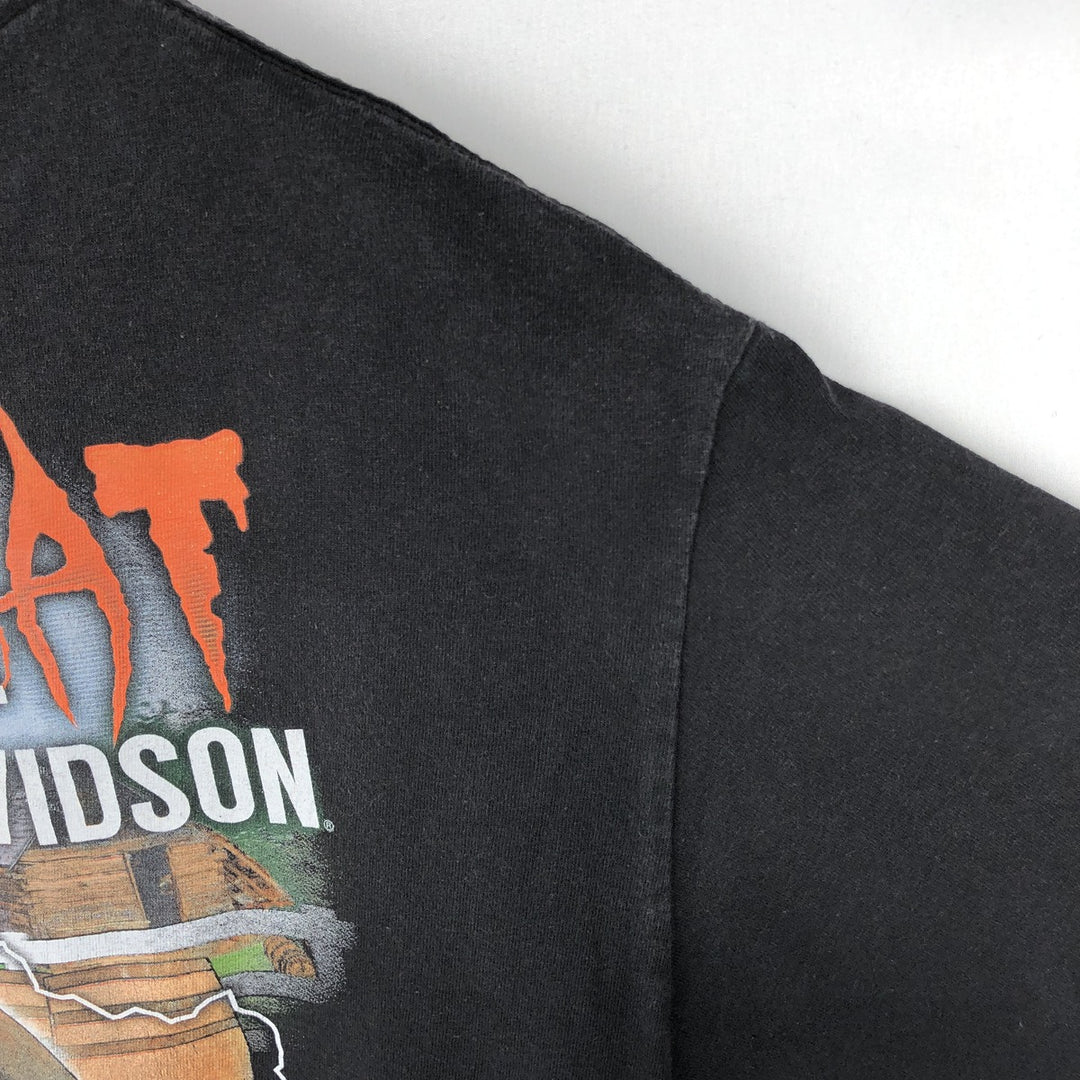 Harley-Davidson Skull Pattern Cat Pattern Motorcycle T-Shirt Men's Size L (approx.) cotton black type Vintage Second Hand