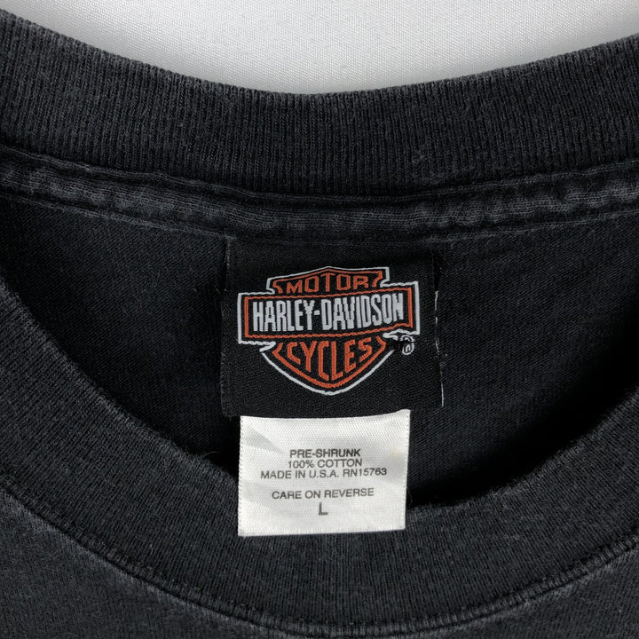 Harley-Davidson Motorcycle Bike T-shirt Made in USA Men's L size cotton black type Vintage Second Hand