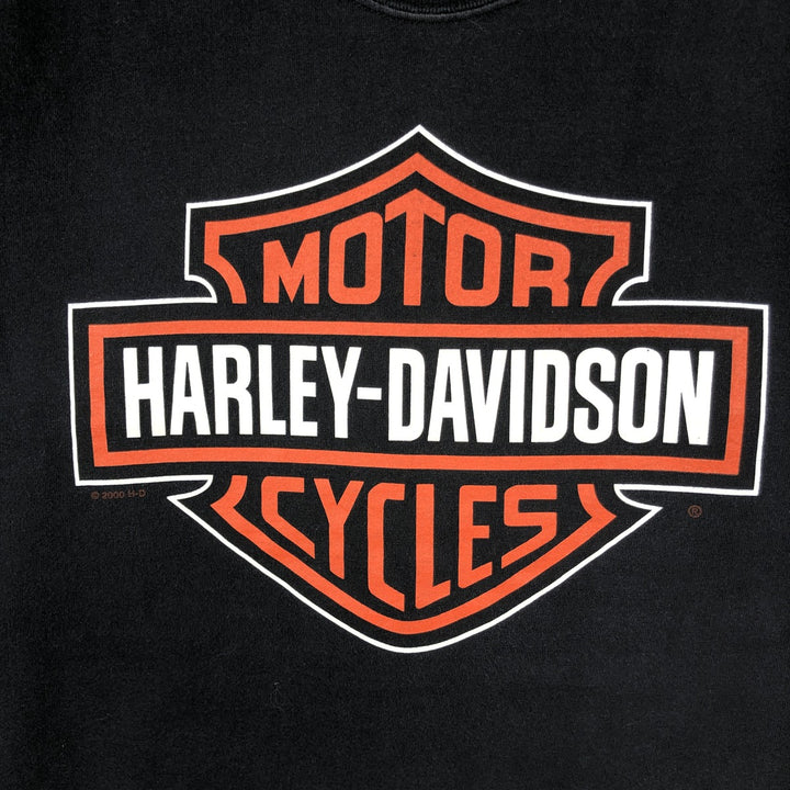 Harley-Davidson Motorcycle Bike T-shirt Made in USA Men's L size cotton black type Vintage Second Hand