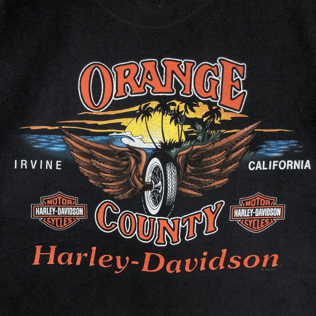 Harley-Davidson Motorcycle Bike T-shirt Made in USA Men's L size cotton black type Vintage Second Hand