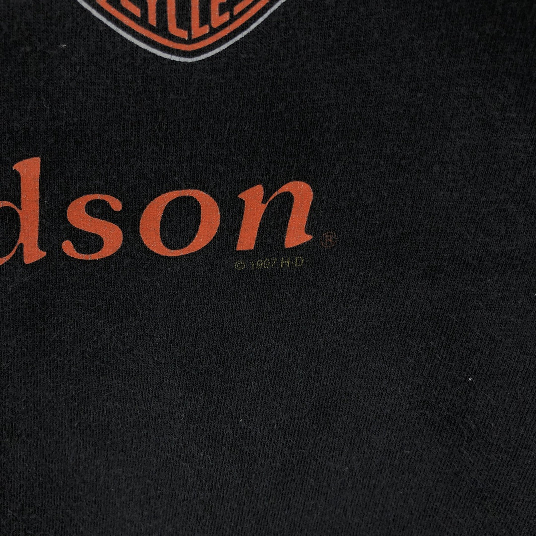 Harley-Davidson Motorcycle Bike T-shirt Made in USA Men's L size cotton black type Vintage Second Hand