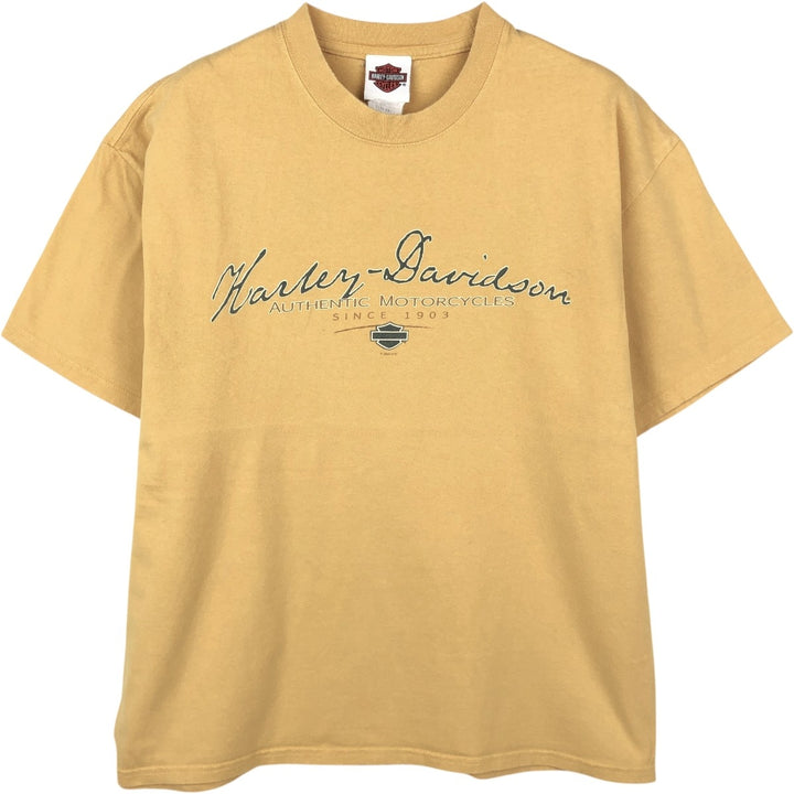 00'S Harley-Davidson Eagle Pattern Motorcycle Bike T-shirt Men's L size cotton yellow type Vintage Second Hand