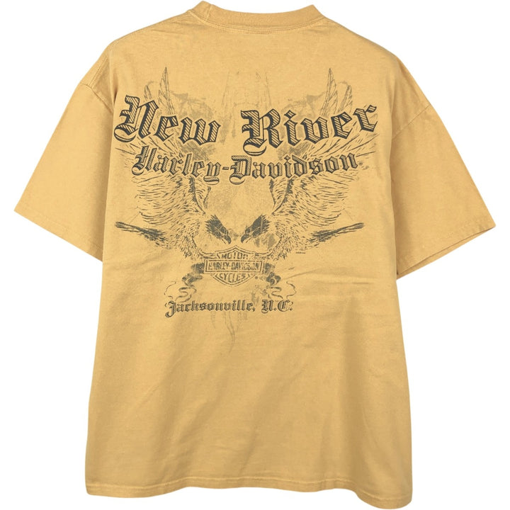 00'S Harley-Davidson Eagle Pattern Motorcycle Bike T-shirt Men's L size cotton yellow type Vintage Second Hand