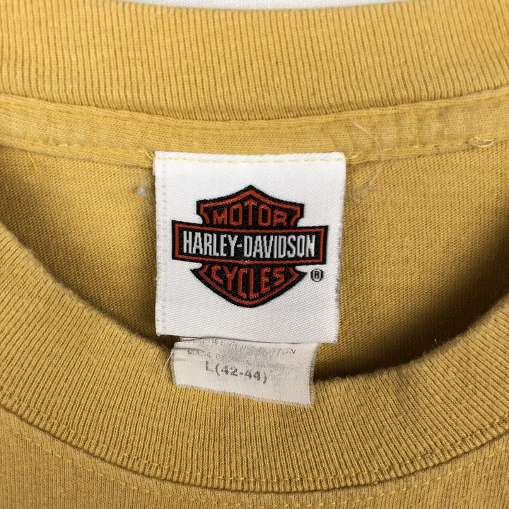 00'S Harley-Davidson Eagle Pattern Motorcycle Bike T-shirt Men's L size cotton yellow type Vintage Second Hand