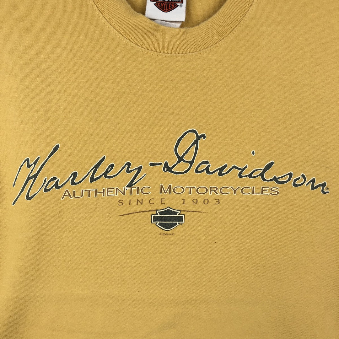 00'S Harley-Davidson Eagle Pattern Motorcycle Bike T-shirt Men's L size cotton yellow type Vintage Second Hand