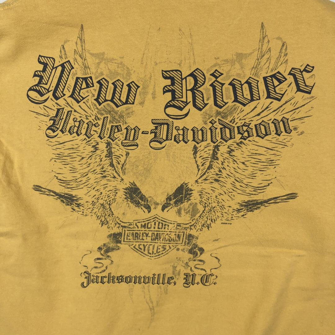 00'S Harley-Davidson Eagle Pattern Motorcycle Bike T-shirt Men's L size cotton yellow type Vintage Second Hand