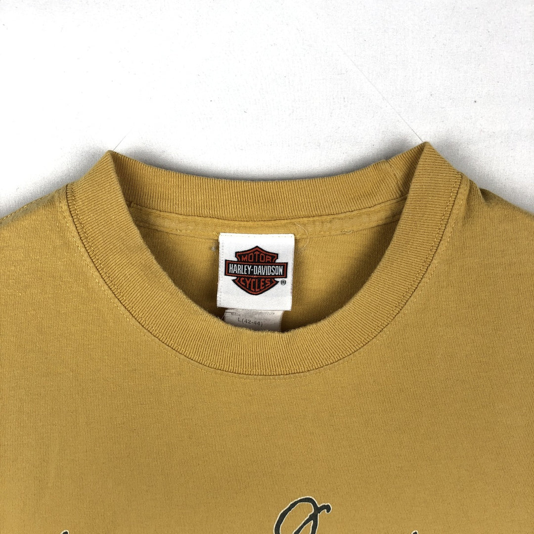 00'S Harley-Davidson Eagle Pattern Motorcycle Bike T-shirt Men's L size cotton yellow type Vintage Second Hand