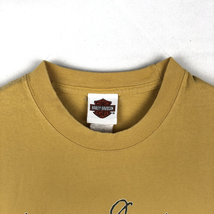 00'S Harley-Davidson Eagle Pattern Motorcycle Bike T-shirt Men's L size cotton yellow type Vintage Second Hand