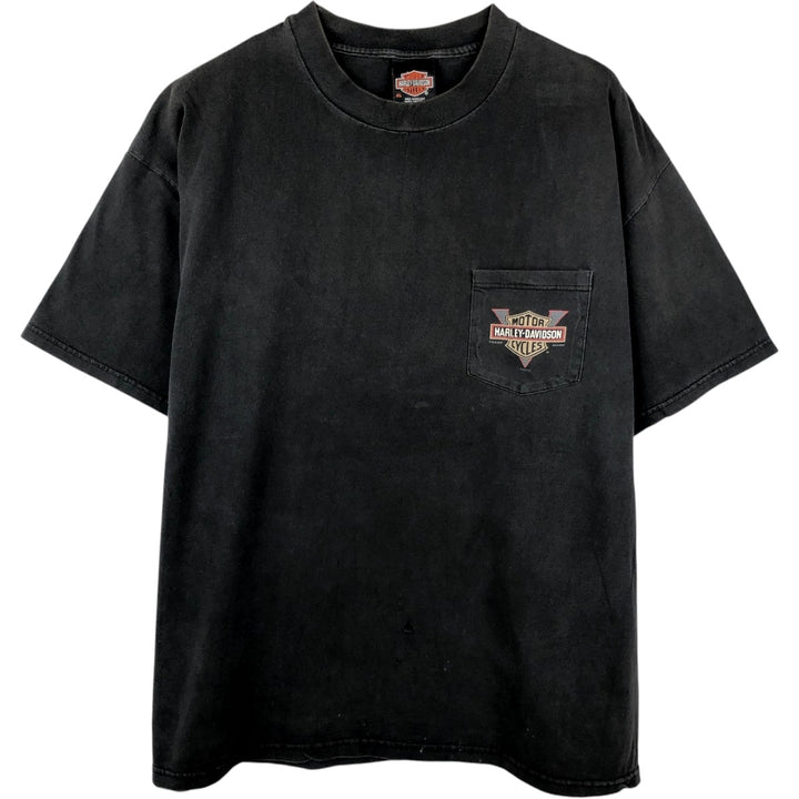 90'S Harley-Davidson Skull Pattern Skull Wing Motorcycle T-Shirt, Made in USA, Men's XL equivalent. cotton black type Vintage Second Hand