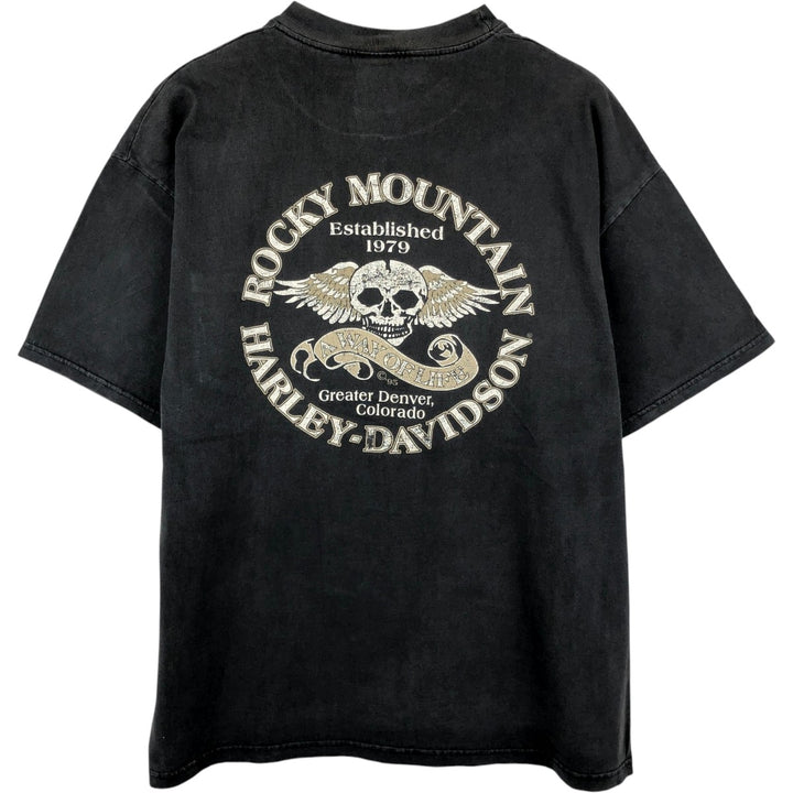 90'S Harley-Davidson Skull Pattern Skull Wing Motorcycle T-Shirt, Made in USA, Men's XL equivalent. cotton black type Vintage Second Hand