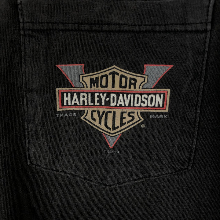 90'S Harley-Davidson Skull Pattern Skull Wing Motorcycle T-Shirt, Made in USA, Men's XL equivalent. cotton black type Vintage Second Hand
