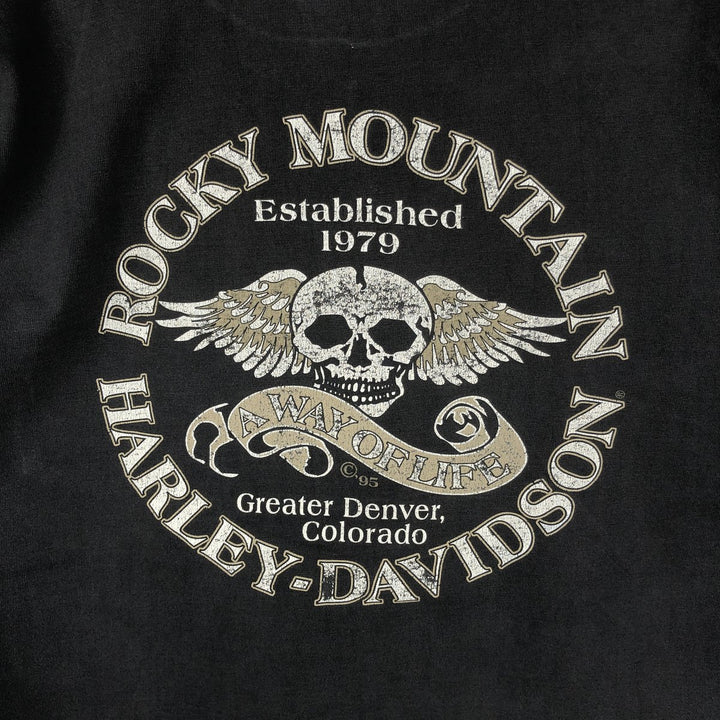 90'S Harley-Davidson Skull Pattern Skull Wing Motorcycle T-Shirt, Made in USA, Men's XL equivalent. cotton black type Vintage Second Hand