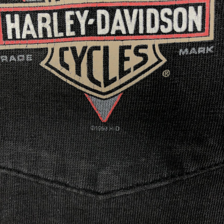 90'S Harley-Davidson Skull Pattern Skull Wing Motorcycle T-Shirt, Made in USA, Men's XL equivalent. cotton black type Vintage Second Hand