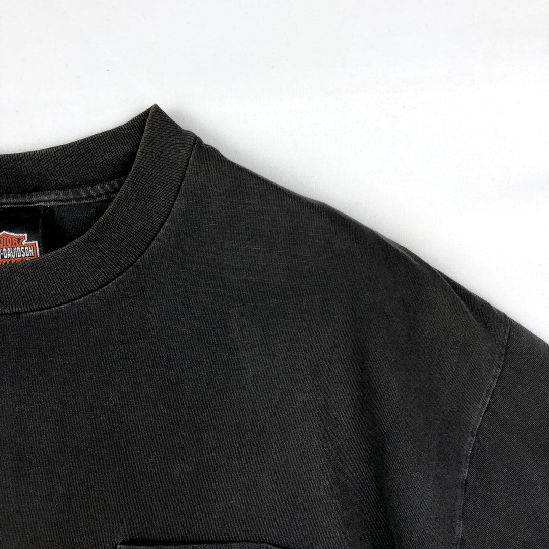 90'S Harley-Davidson Skull Pattern Skull Wing Motorcycle T-Shirt, Made in USA, Men's XL equivalent. cotton black type Vintage Second Hand