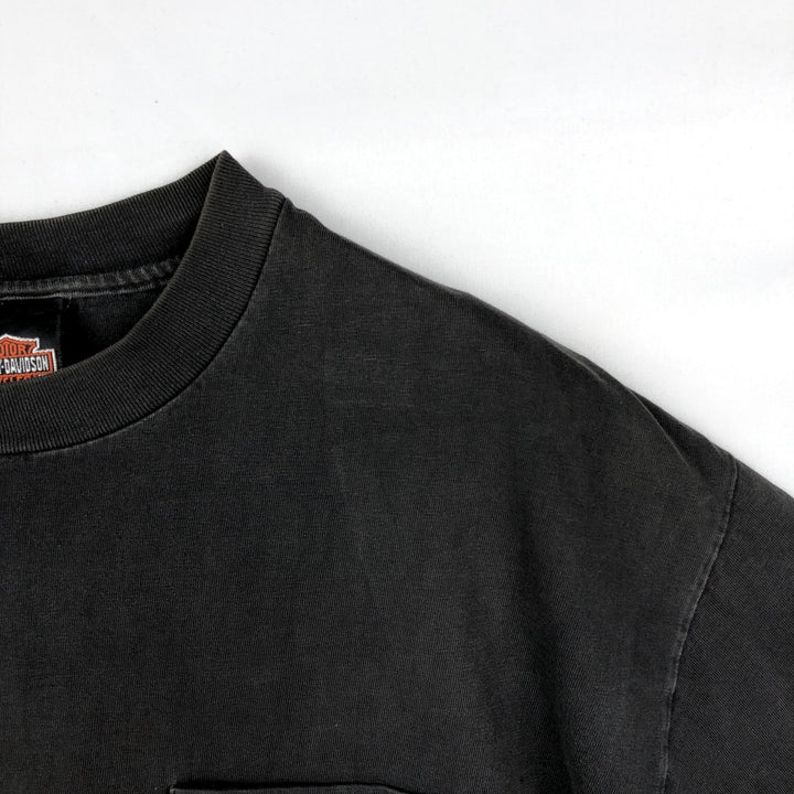 90'S Harley-Davidson Skull Pattern Skull Wing Motorcycle T-Shirt, Made in USA, Men's XL equivalent. cotton black type Vintage Second Hand