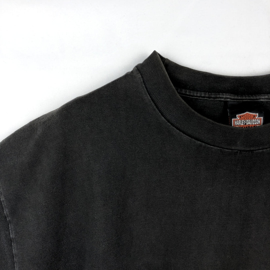 90'S Harley-Davidson Skull Pattern Skull Wing Motorcycle T-Shirt, Made in USA, Men's XL equivalent. cotton black type Vintage Second Hand