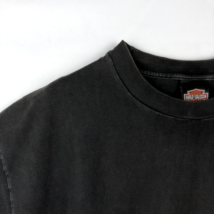 90'S Harley-Davidson Skull Pattern Skull Wing Motorcycle T-Shirt, Made in USA, Men's XL equivalent. cotton black type Vintage Second Hand