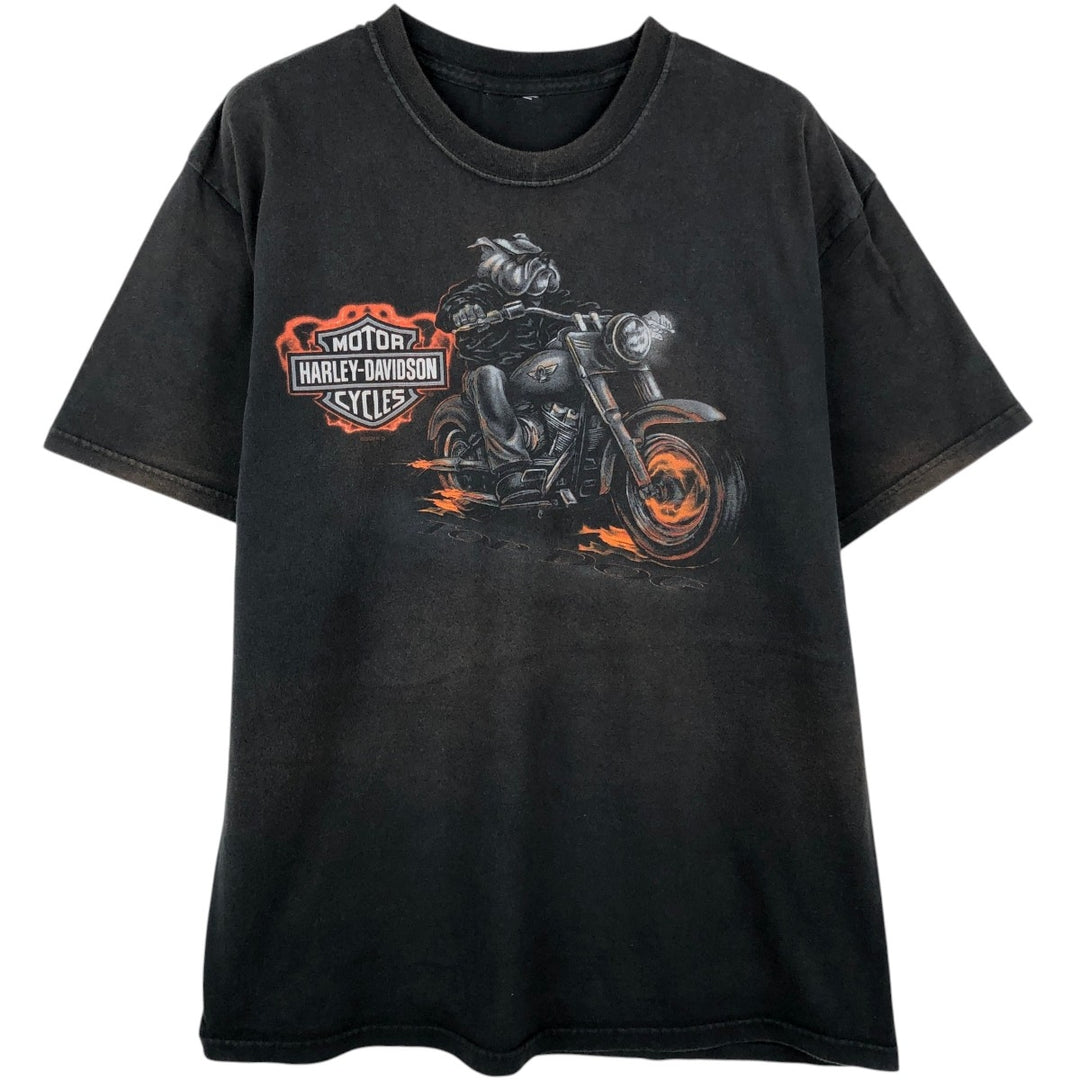 2000'S Harley-Davidson Fire Pattern Dog Print Motorcycle T-Shirt, Men's Size M (approx.) unclear black type Vintage Second Hand
