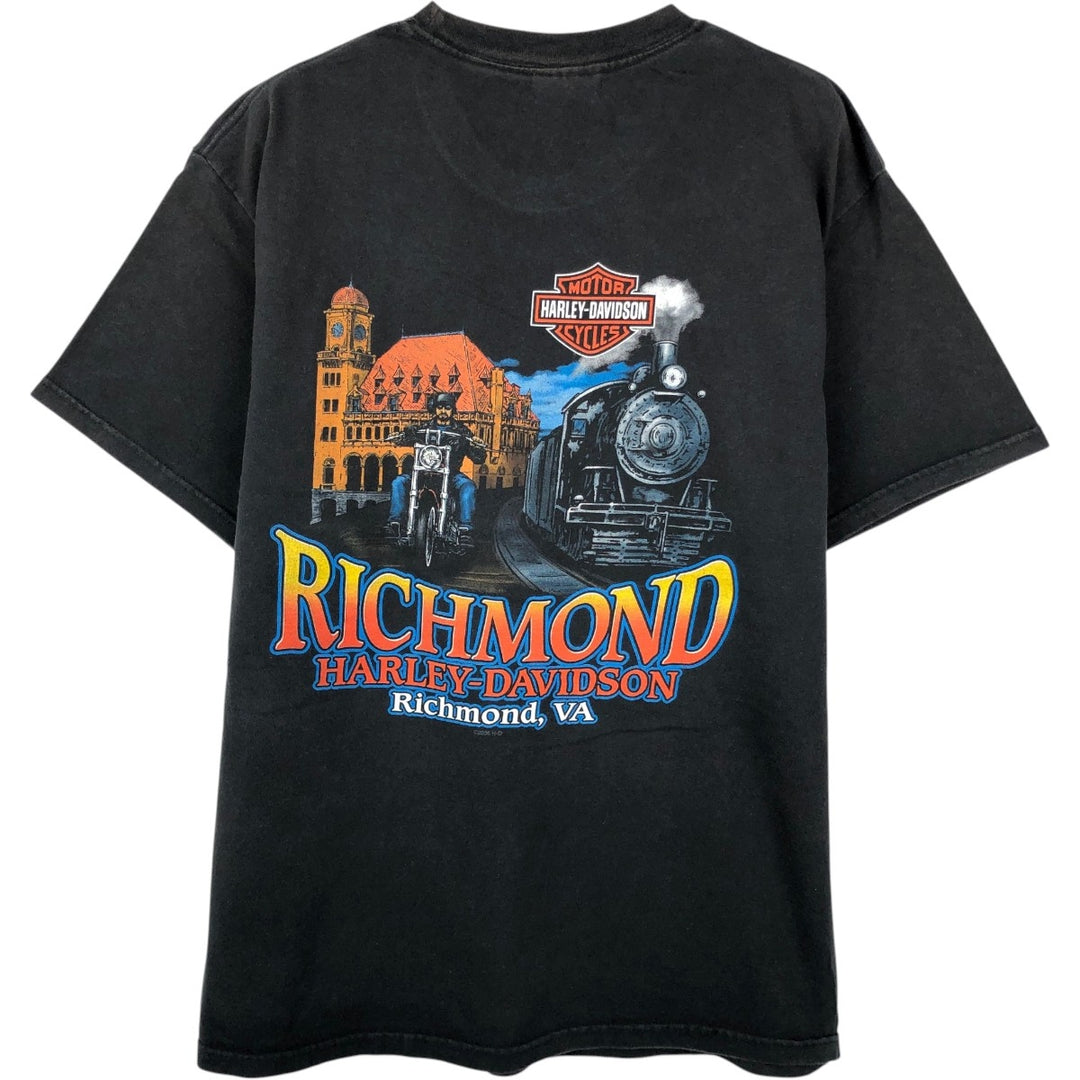 2000'S Harley-Davidson Fire Pattern Dog Print Motorcycle T-Shirt, Men's Size M (approx.) unclear black type Vintage Second Hand
