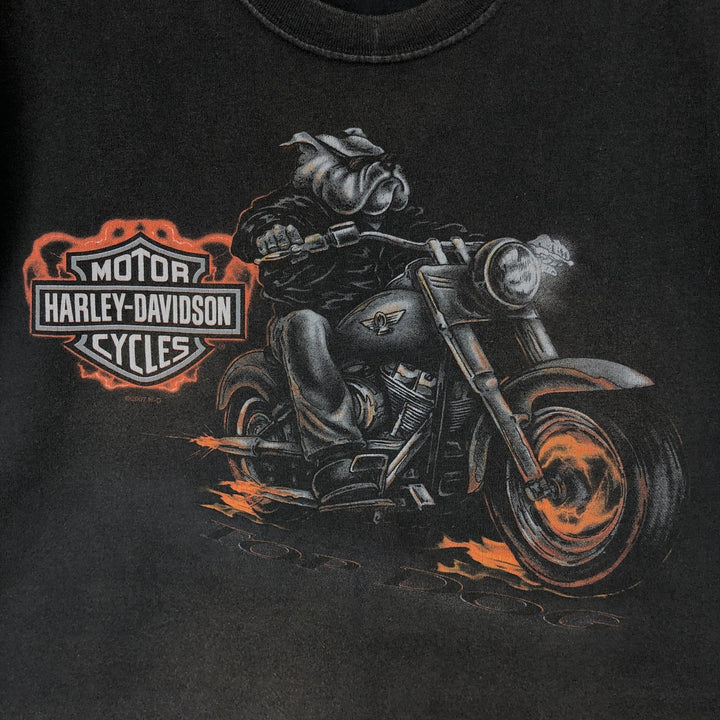 2000'S Harley-Davidson Fire Pattern Dog Print Motorcycle T-Shirt, Men's Size M (approx.) unclear black type Vintage Second Hand