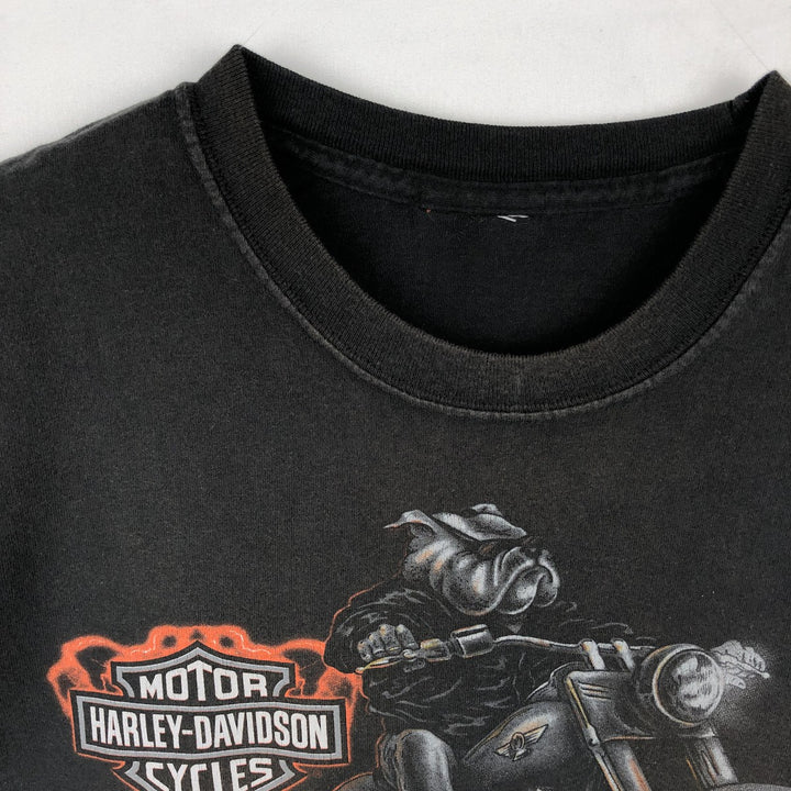 2000'S Harley-Davidson Fire Pattern Dog Print Motorcycle T-Shirt, Men's Size M (approx.) unclear black type Vintage Second Hand