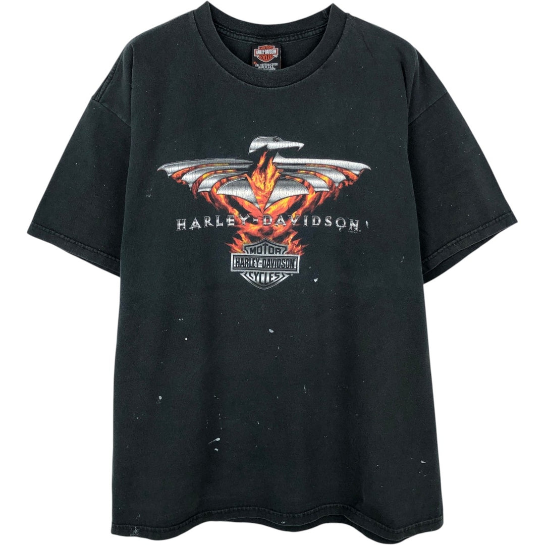 2000'S Harley-Davidson Fire Pattern Stars and Stripes Motorcycle T-Shirt, Made in USA, Men's XL (approx.) cotton black type Vintage Second Hand