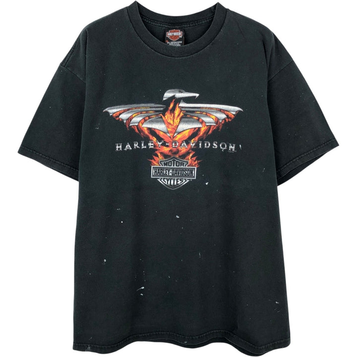 2000'S Harley-Davidson Fire Pattern Stars and Stripes Motorcycle T-Shirt, Made in USA, Men's XL (approx.) cotton black type Vintage Second Hand
