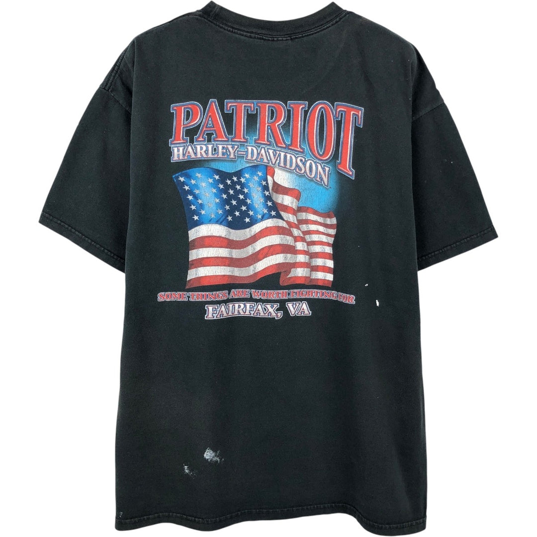 2000'S Harley-Davidson Fire Pattern Stars and Stripes Motorcycle T-Shirt, Made in USA, Men's XL (approx.) cotton black type Vintage Second Hand